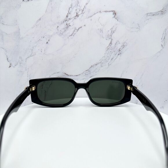 New Gucci Sunglasses Black Square Rectangular Gold Interlocking GG Metal Logo - Picture 14 of 16